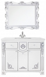 Водолей Мебель для ванной "Версаль 105" белая/серебро, зеркало Кармен в раме – фотография-1